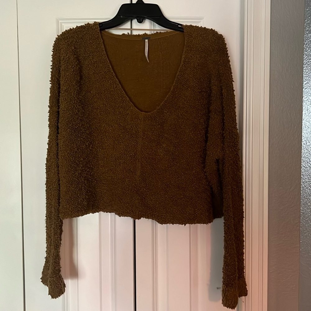 Free People Brown Cropped Sweater